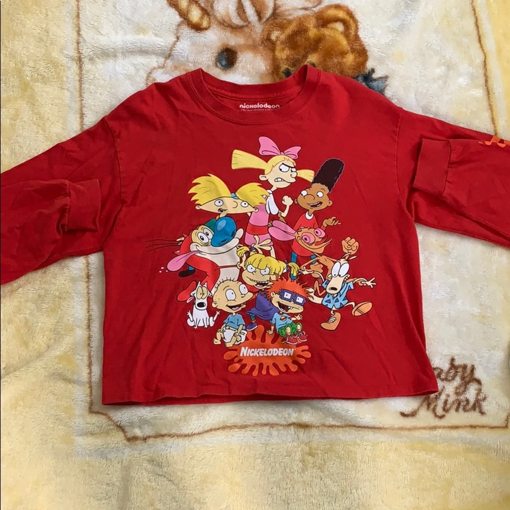 RED CROPPED NICKELODEON LONG SLEEVE ( WOMENS M )